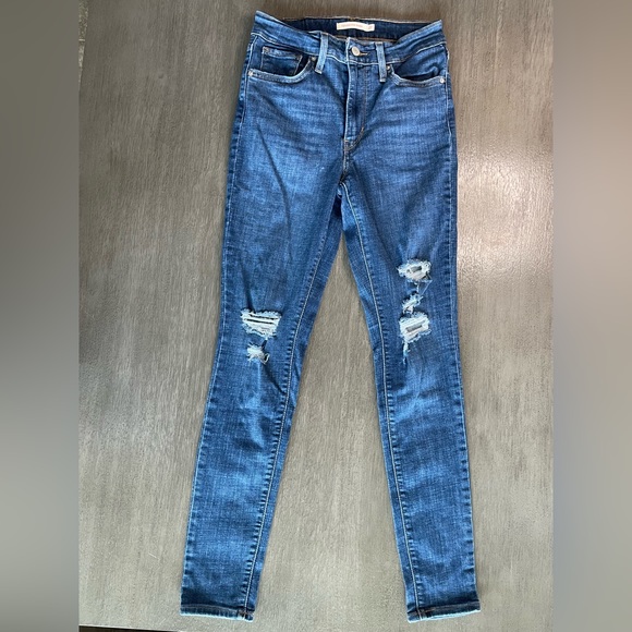 Levi’s 721 Denim High Rise Distressed Skinny Jeans Blue Denim 27 - Picture 1 of 12
